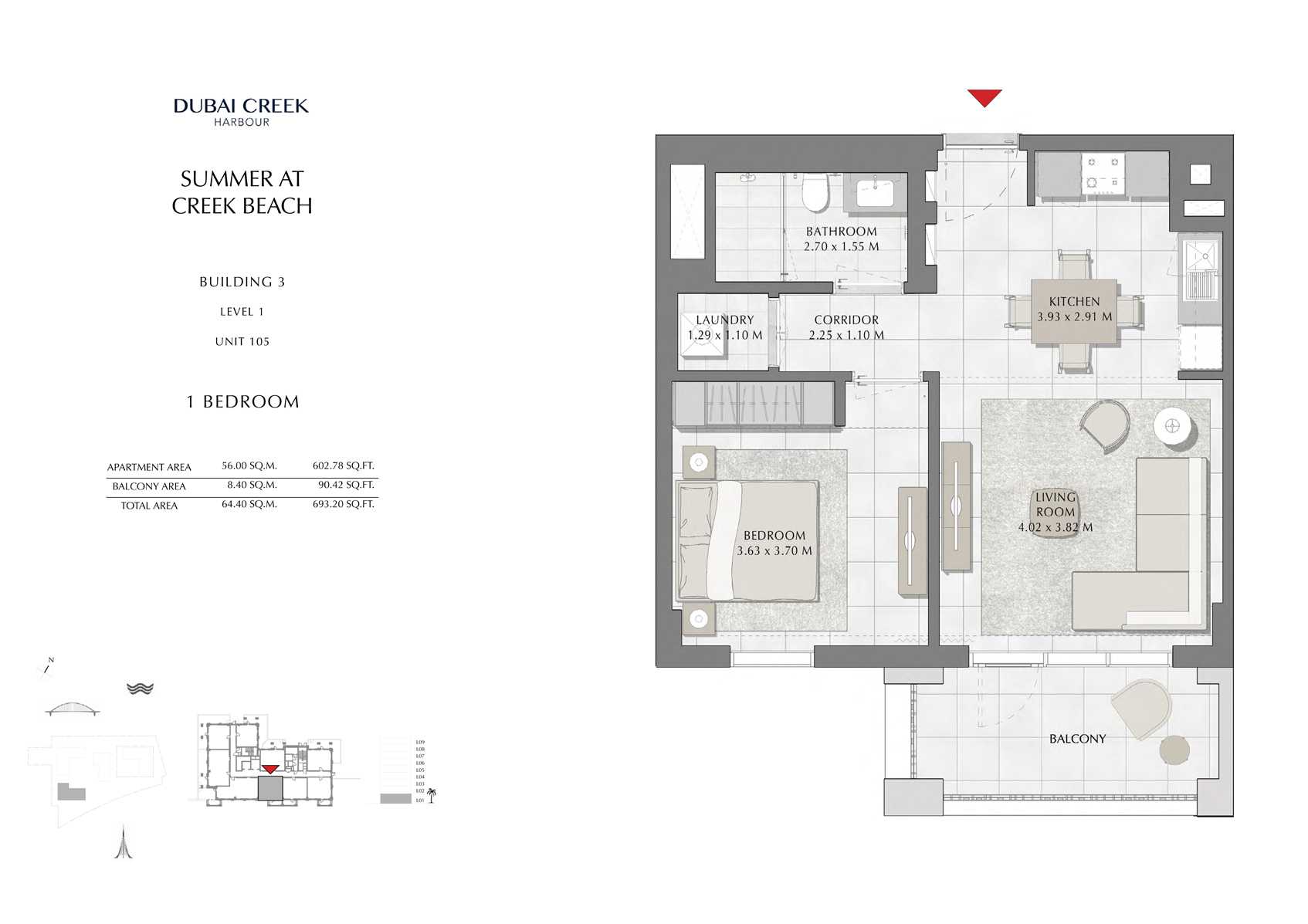 1 Br Building 3 Level 1 Unit 105, Size 693 Sq Ft